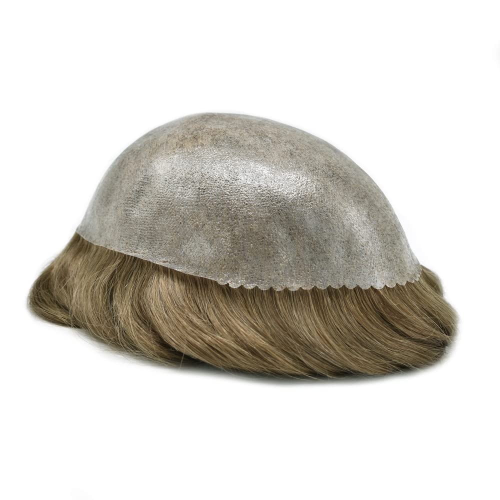 Hombres Toupee Sistema de Replcement de Cabello Humano Toupee Hombre Piel de Poli Completo Pieza de Pelo de Piel de PU para Hombres Toupee