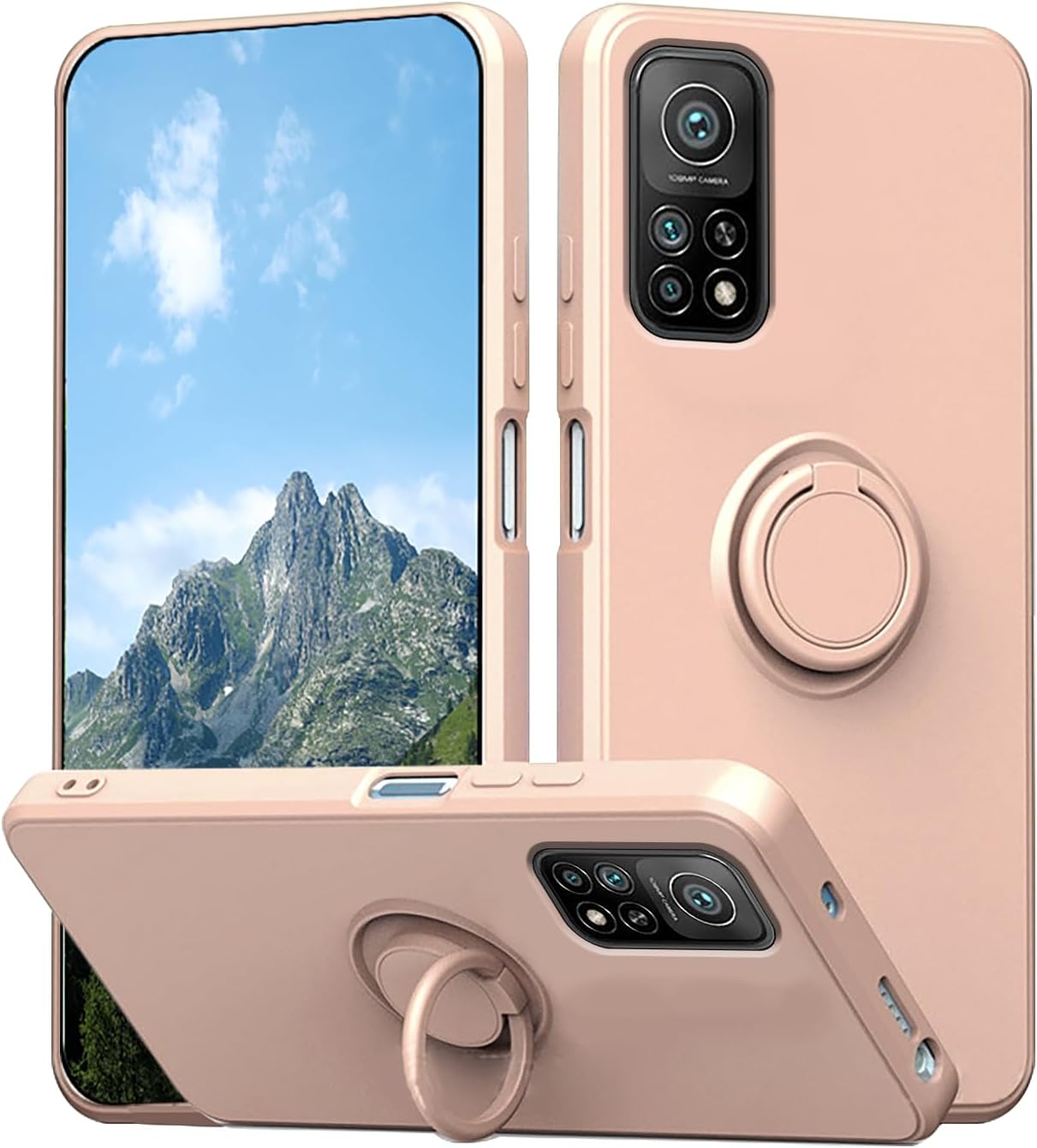 Funda compatible con Xiaomi Mi 10T Pro con soporte de anillo verde, funda para teléfono Xiaomi Mi 10T Pro, funda de silicona líquida con forro de