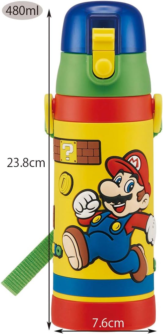 Skater SDPV5_489037 – Botella de agua para niños, bebida directa, 3D, Super Mario, diámetro 3.0 x altura 9.4 pulgadas (2.992 x 9.370in), 16.9 onzas