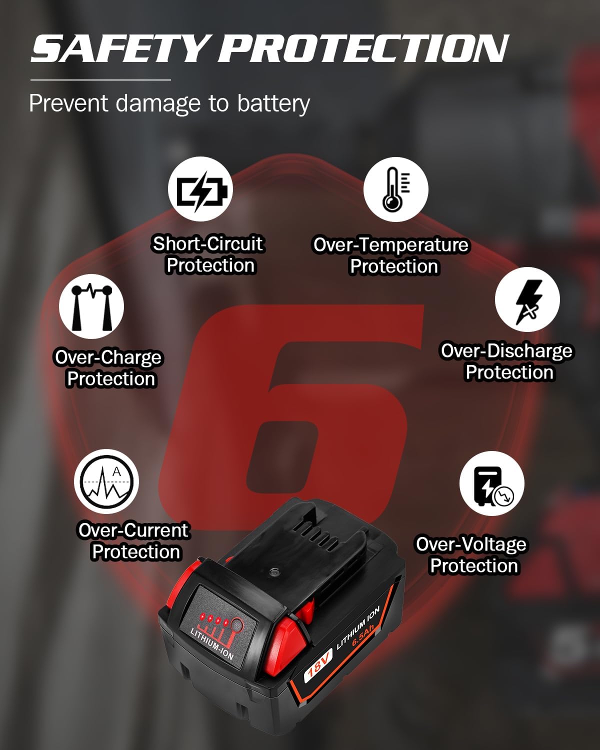 Fayeey Paquete de 2 baterías de litio de 6.5Ah 18V para Milwaukee M18 48-11-1850 48-11-1852 48-11-1862 48-11-1860 48-11-1828 48-11-1815 48-11-1815