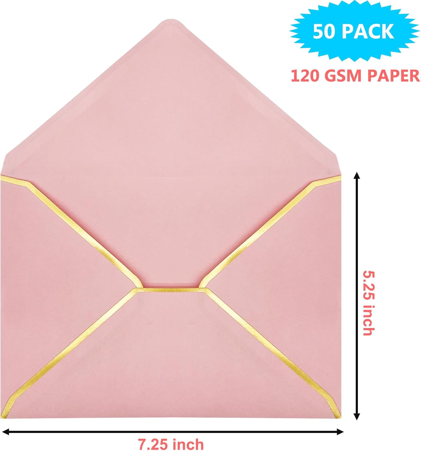 Sobres de 5 x 7 pulgadas para invitaciones con borde dorado, paquete de 50 sobres A7 con solapa en V, sobres de tarjetas de felicitación