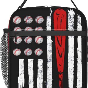 Lonchera de béisbol con bandera estadounidense, bolsa de almuerzo deportiva, reutilizable, bolsa de mano para mujeres y hombres, picnic y viajes Lonchera de béisbol con bandera estadounidense, bolsa de almuerzo deportiva, reutilizable, bolsa de mano para mujeres y hombres, picnic y viajes