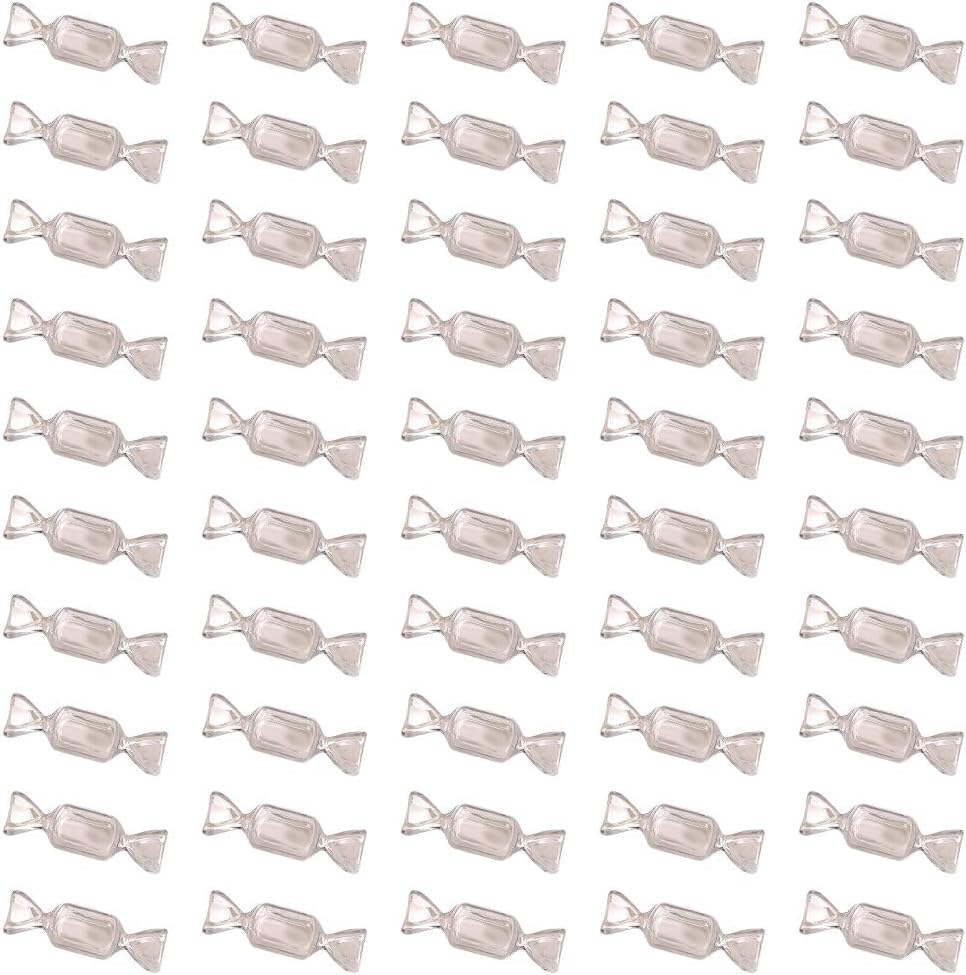 50 piezas de mini caja transparente en forma de caramelo, caja de almacenamiento de joyas transparente contenedor de plástico de viaje, caja de
