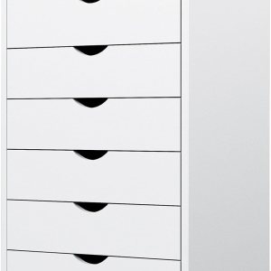 Sweetcrispy Cómoda de 7 cajones Armarios de almacenamiento, aparadores de madera con ruedas, organizador móvil para oficina, hogar, color blanco Sweetcrispy Cómoda de 7 cajones Armarios de almacenamiento, aparadores de madera con ruedas, organizador móvil para oficina, hogar, color blanco