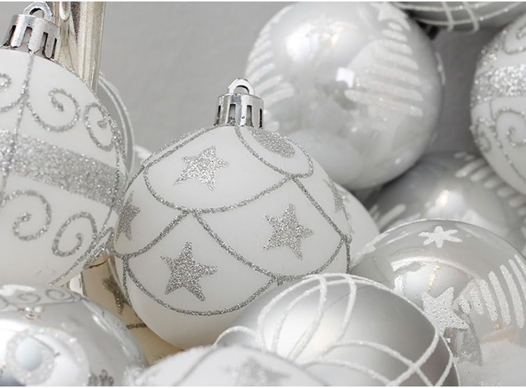 Adornos – Juego de 24 bolas de Navidad de 2.362 in2.36 pulgadas para árbol de Navidad, inastillables, de plástico, pintado, decoración de árbol de