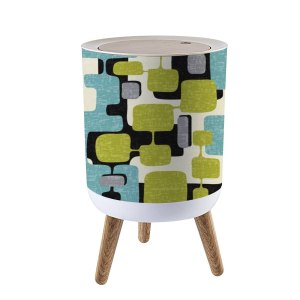 Bote de basura pequeño con tapa, sin costuras, abstracto, de mediados de siglo, moderno, 7 litros, redondo, elástico, tapa de prensa, papelera para Bote de basura pequeño con tapa, sin costuras, abstracto, de mediados de siglo, moderno, 7 litros, redondo, elástico, tapa de prensa, papelera para