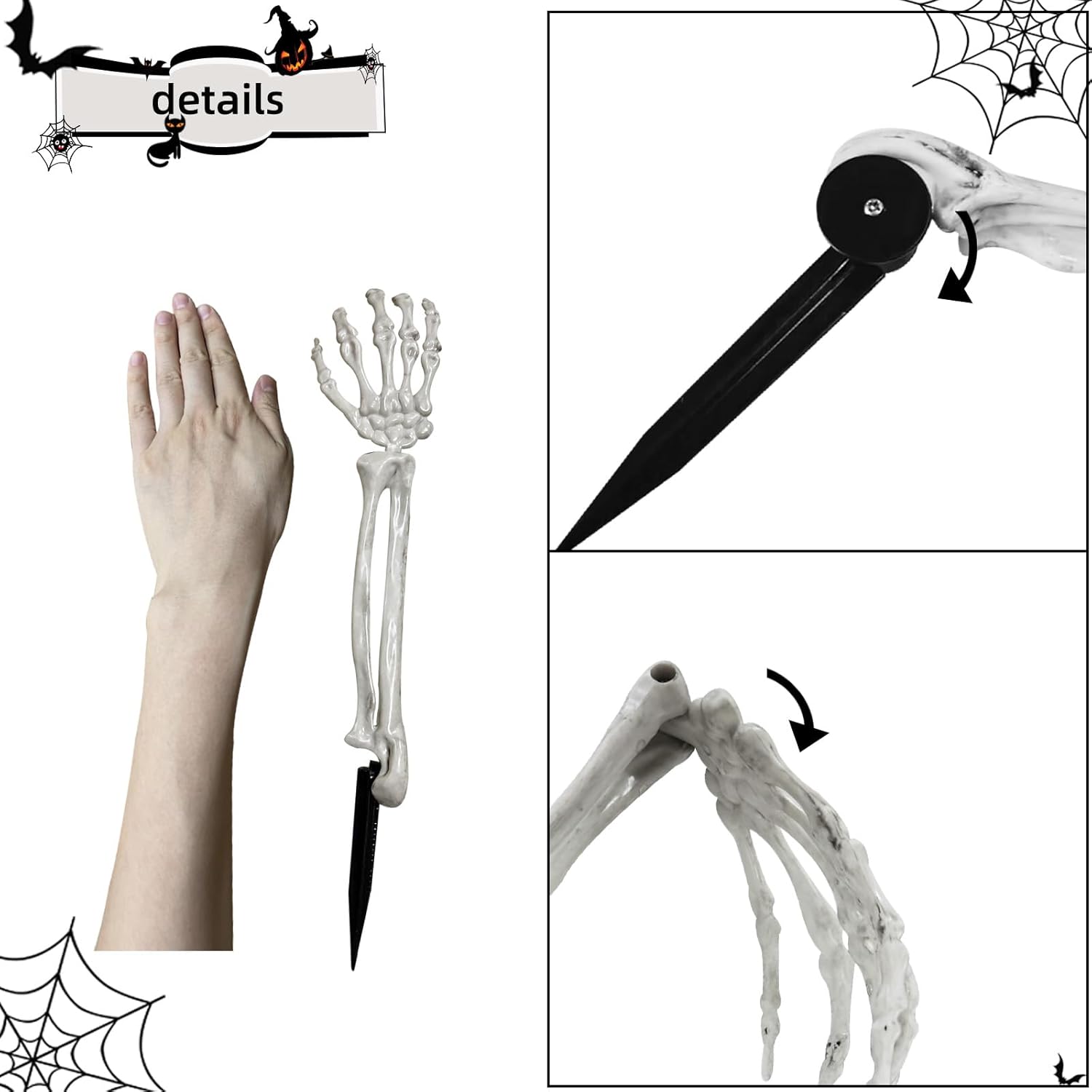 Estacas de esqueleto para decoración de Halloween de patio al aire libre, manos de esqueleto de aspecto realista, para estacas de césped, jardín,