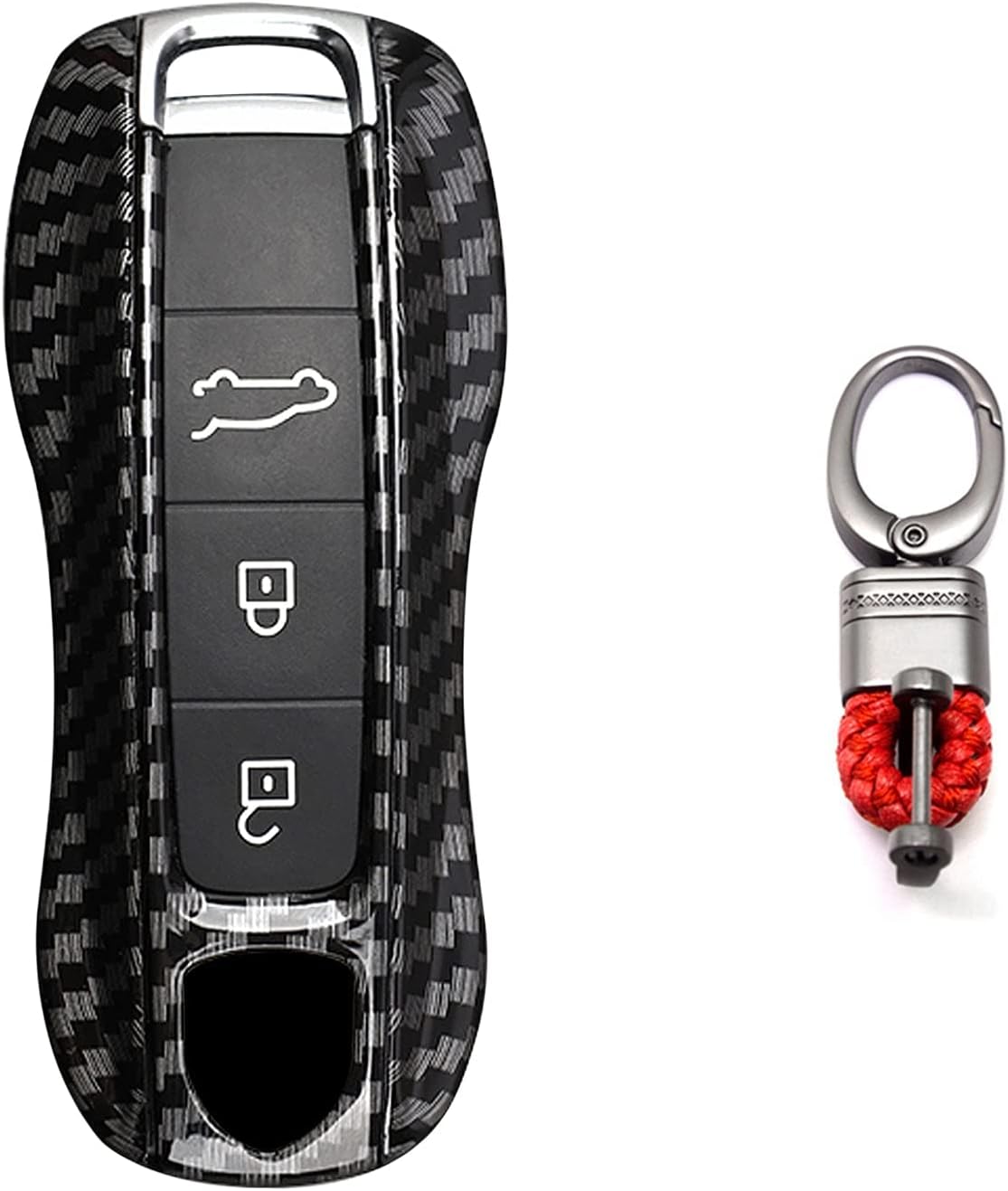 Xotic Tech – Funda de fibra de carbono para llaves remotas con llavero, compatible con Porsche Cayenne Cayman Panamera 971 Macan Taycan 911 991 918