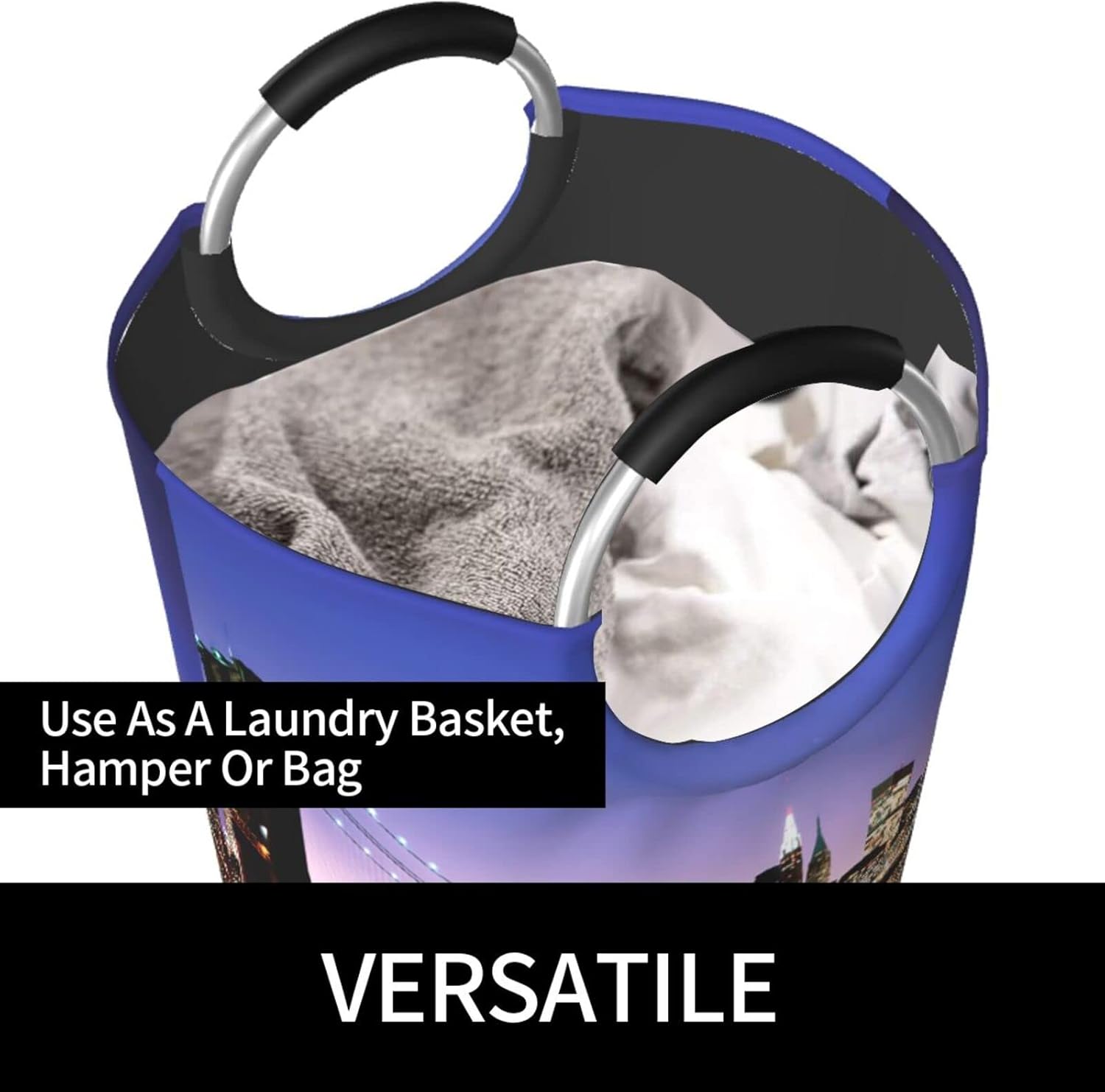 Cesta de lavandería con asas, plegable, duradera, para almacenamiento de ropa sucia, organizador de lavandería, New York Manhattan Night Brooklyn