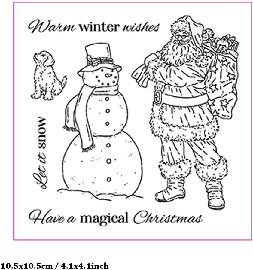 Arbuya Sellos transparentes de Papá Noel de Navidad para hacer tarjetas o diario, sellos de goma de muñeco de nieve de invierno para álbumes de