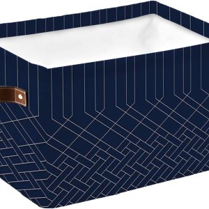 Cesta de almacenamiento geométrica azul marino y blanco para organizar estantes, cajas de almacenamiento plegables con asa, cesta de lona de arte Cesta de almacenamiento geométrica azul marino y blanco para organizar estantes, cajas de almacenamiento plegables con asa, cesta de lona de arte