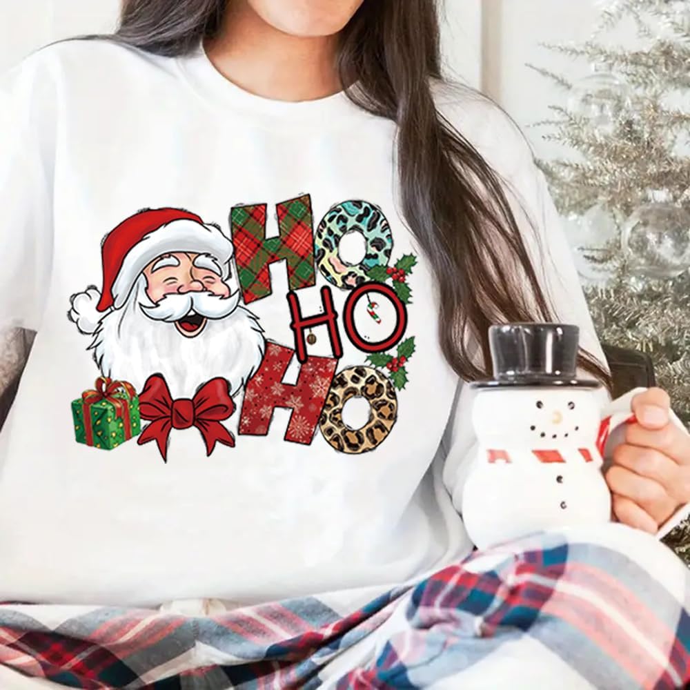 Calcomanías de transferencia para planchar de Navidad, parches para planchar con Papá Noel, lavables, calcomanías de transferencia térmica, árbol de