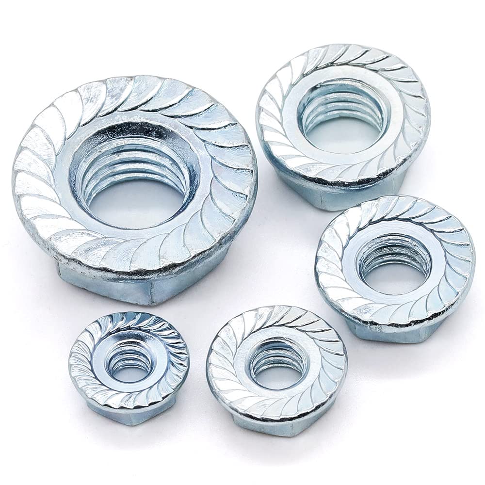 Glvaner – Tuercas hexagonales de brida dentada M10-0.059 in, acero al carbono, acabado chapado en zinc, tuercas hexagonales con cabezal de arandela