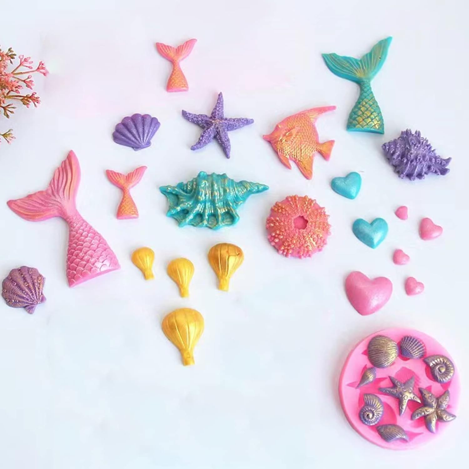 Molde de silicona para chocolate con cola de sirena, estrella de mar, concha, concha, concha, fondant, tema marino, ola de mar, pescado, dulces,