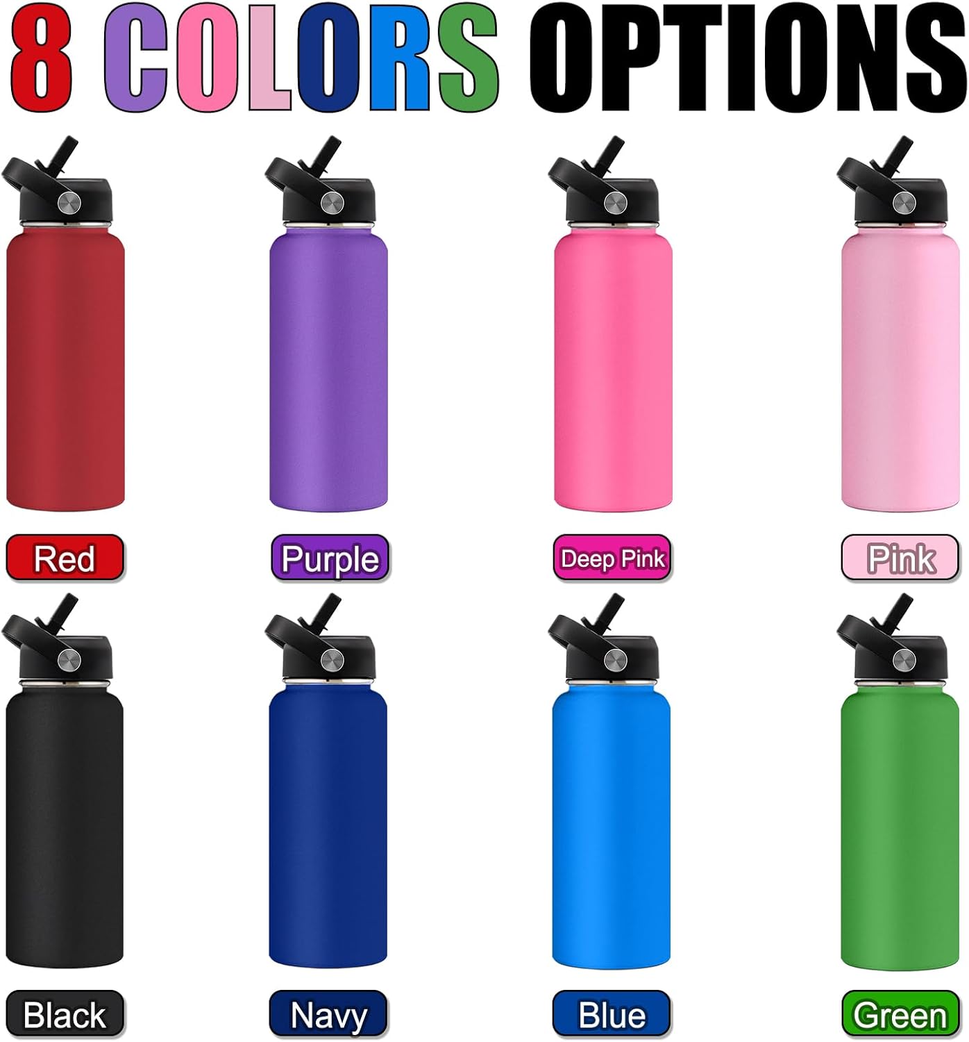 Botella de agua personalizada con aislamiento personalizado con tapa con popote, botellas de acero inoxidable grabadas personalizadas de 40 onzas