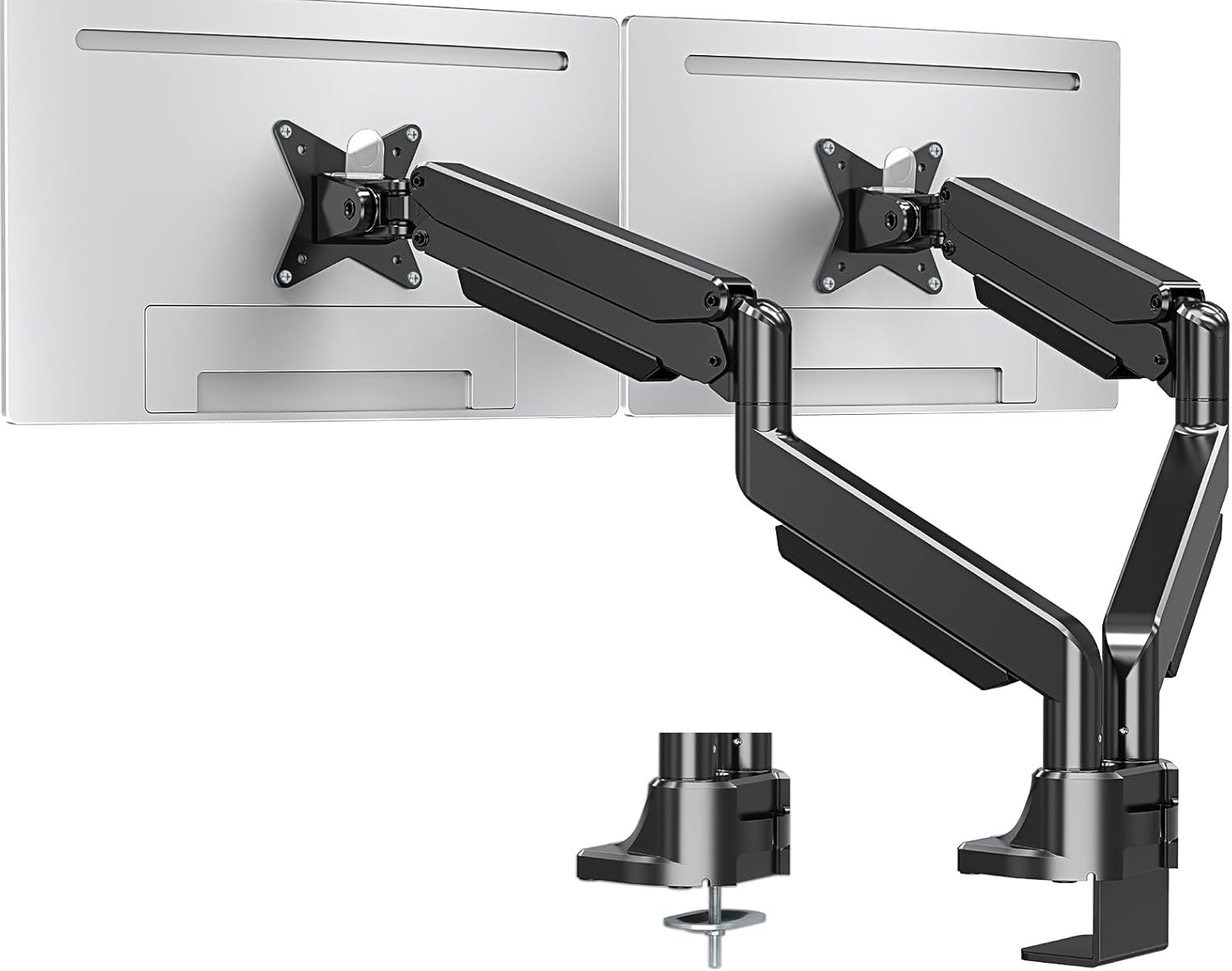 MOUNTUP Soporte de monitor doble para pantalla ultraancha de 17 a 42 pulgadas, soporta 6.6-33 libras, soporte de escritorio con brazo de monitor