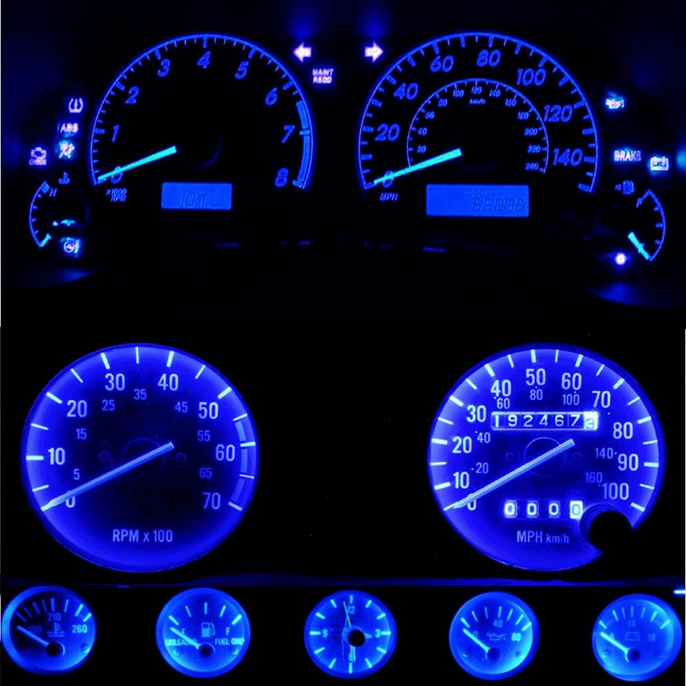 WLJH Panel de instrumentos azul brillante medidor de racimo velocímetro tacómetro presión de aceite combustible reloj indicador bombilla LED