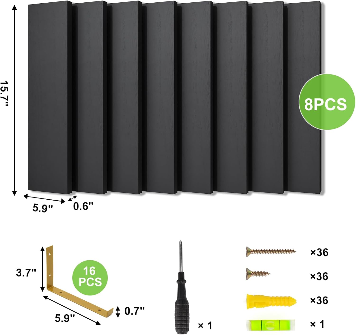 YGEOMER Estantes flotantes, juego de 8, estantes rústicos de pared, estante flotante de madera para dormitorio, sala de estar, libro y baño (negro