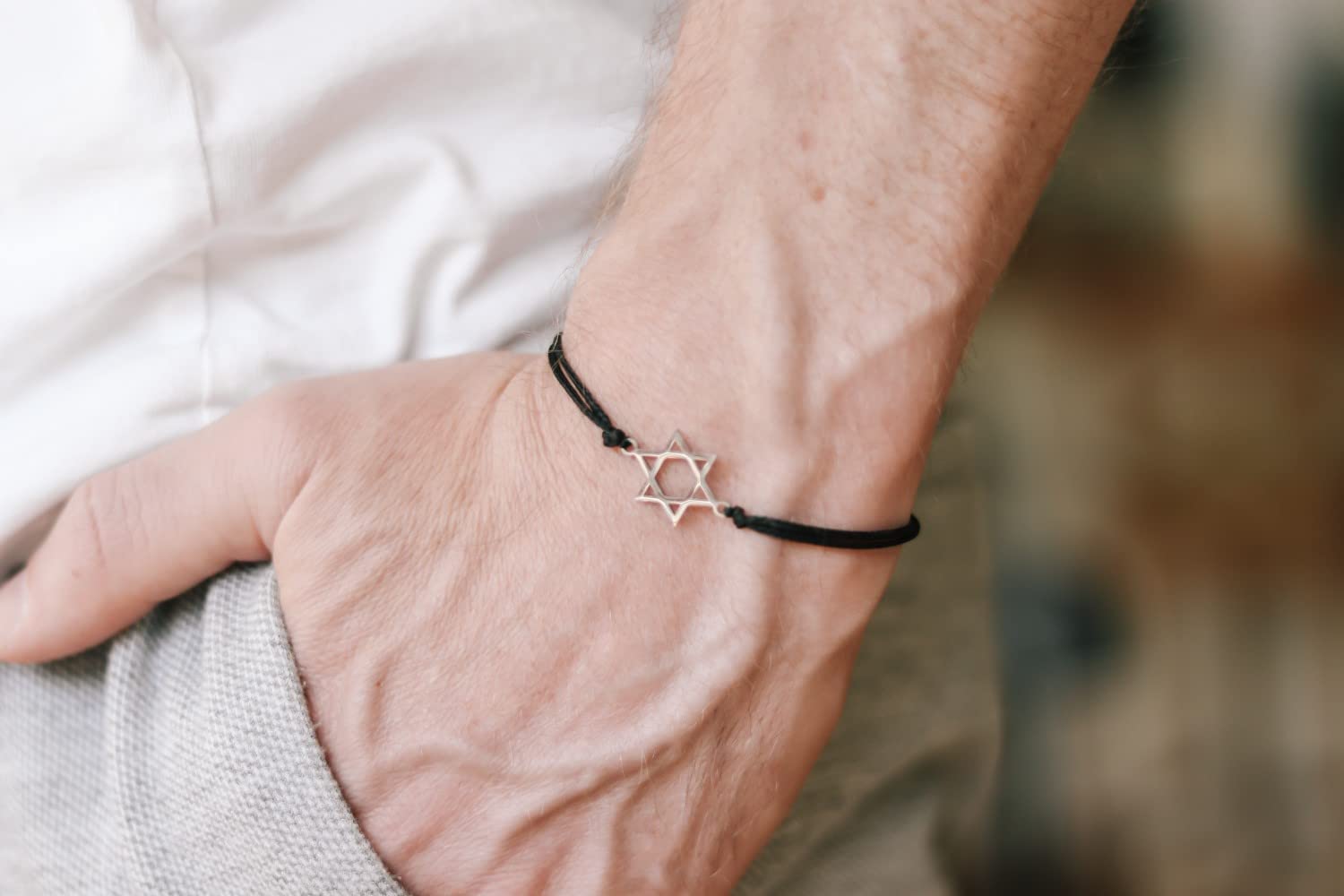 Star of David men’s bracelet, silver, gift for him, black bracelet for men, waterproof, Bar Mitzvah gift, Jewish, Hebrew Jewelry from Israel
