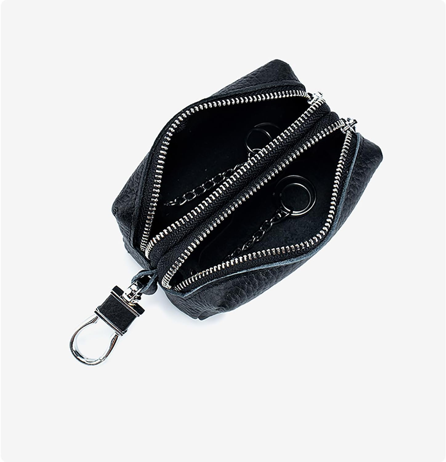 Guolich Car Key Chain Bag Double Zipper Leather Protection Key Coin Holder Keyring for Car Key Remote Control