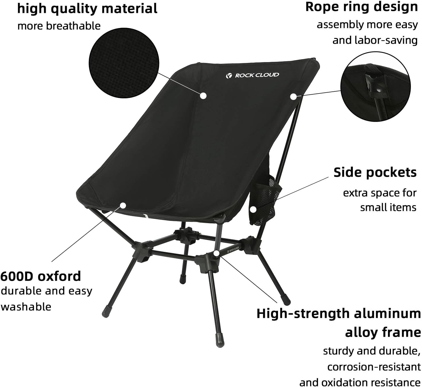 ROCK CLOUD Paquete de 2 sillas de campamento compactas portátiles y ultraligeras, sillas plegables para exteriores, tamaño grande para campamento,