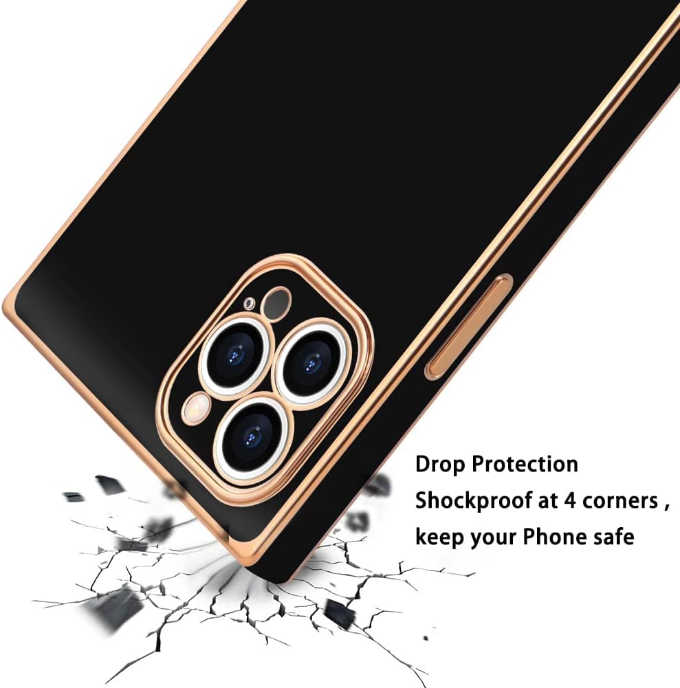 OOK Compatible con iPhone 12 Pro Max, funda cuadrada con esquinas reforzadas chapadas en oro, borde de TPU suave, delgada, cuerpo completo, a prueba
