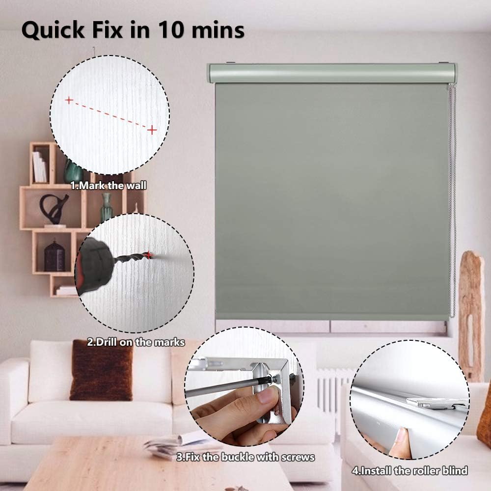 LUCKUP Persianas enrollables opacas con cubierta de cenefa, impermeable, protección UV, de privacidad, tela con aislamiento térmico para dormitorio,