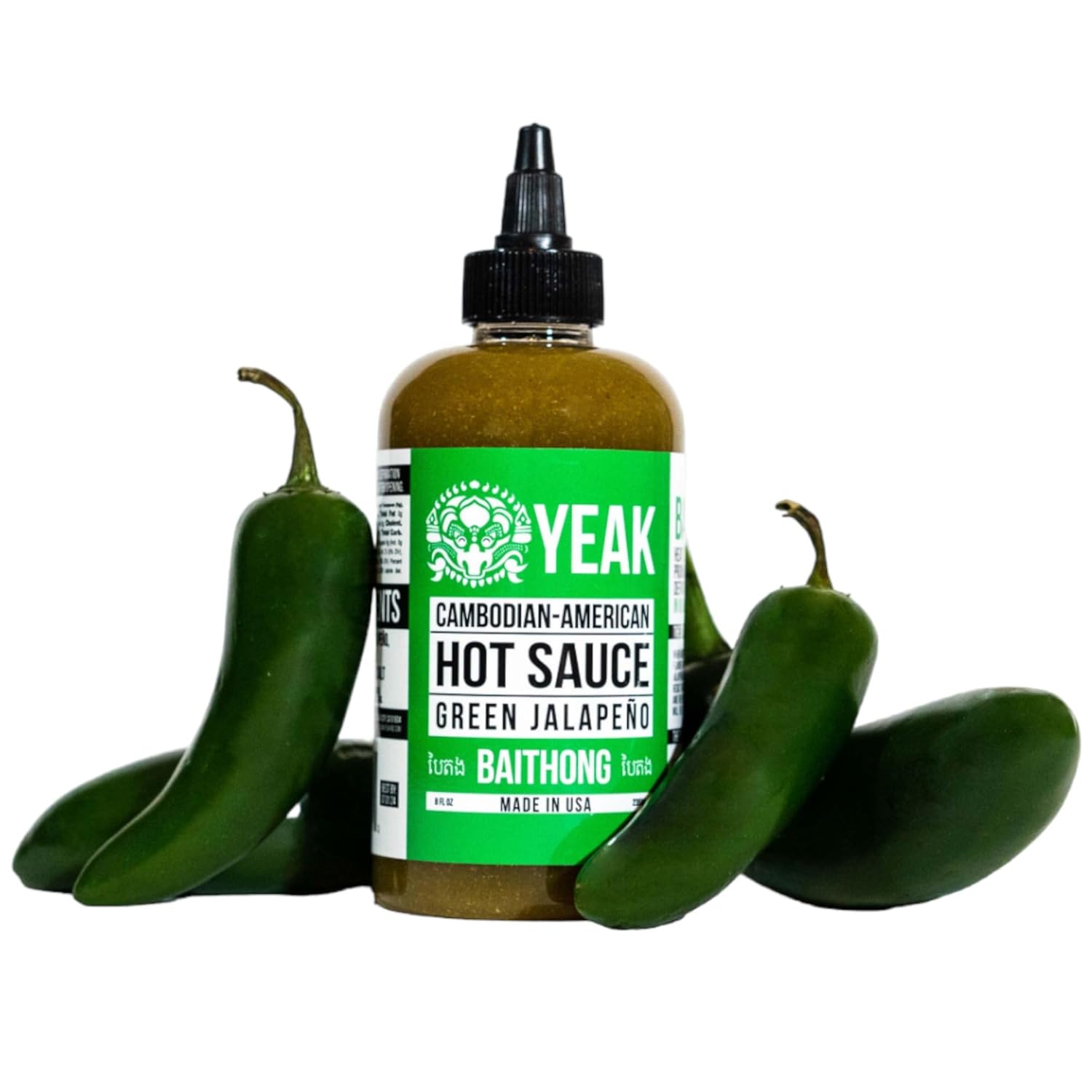 Yeak Inc Salsa picante Baithong Green Jalapeño para filetes Fideos Tacos Salsa Camboyano-Americana (Jalapeño Verde BAITHONG) Nivel de calor Medio