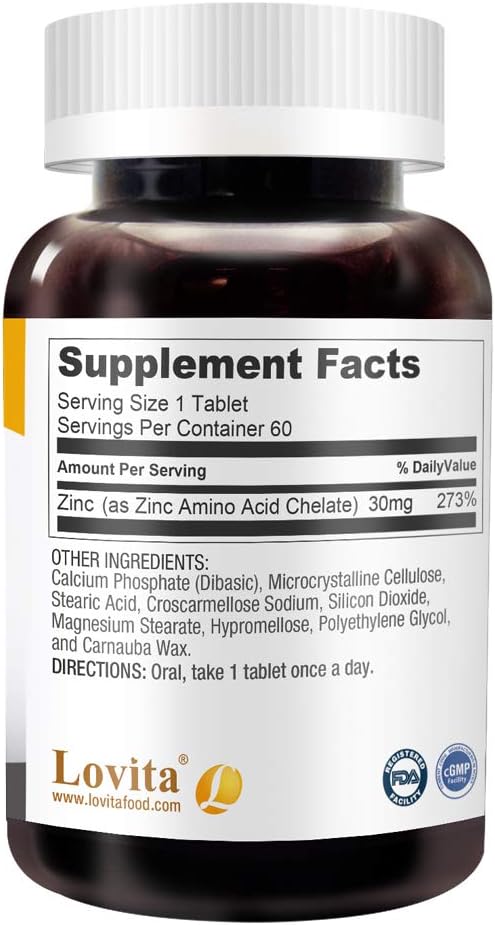 Zinc 30mg  Suplementos de zinc quelado bien absorbido para hombres y mujeres  Vegano, sin OMG, para apoyo inmunológico y piel sana  Sin gluten  60