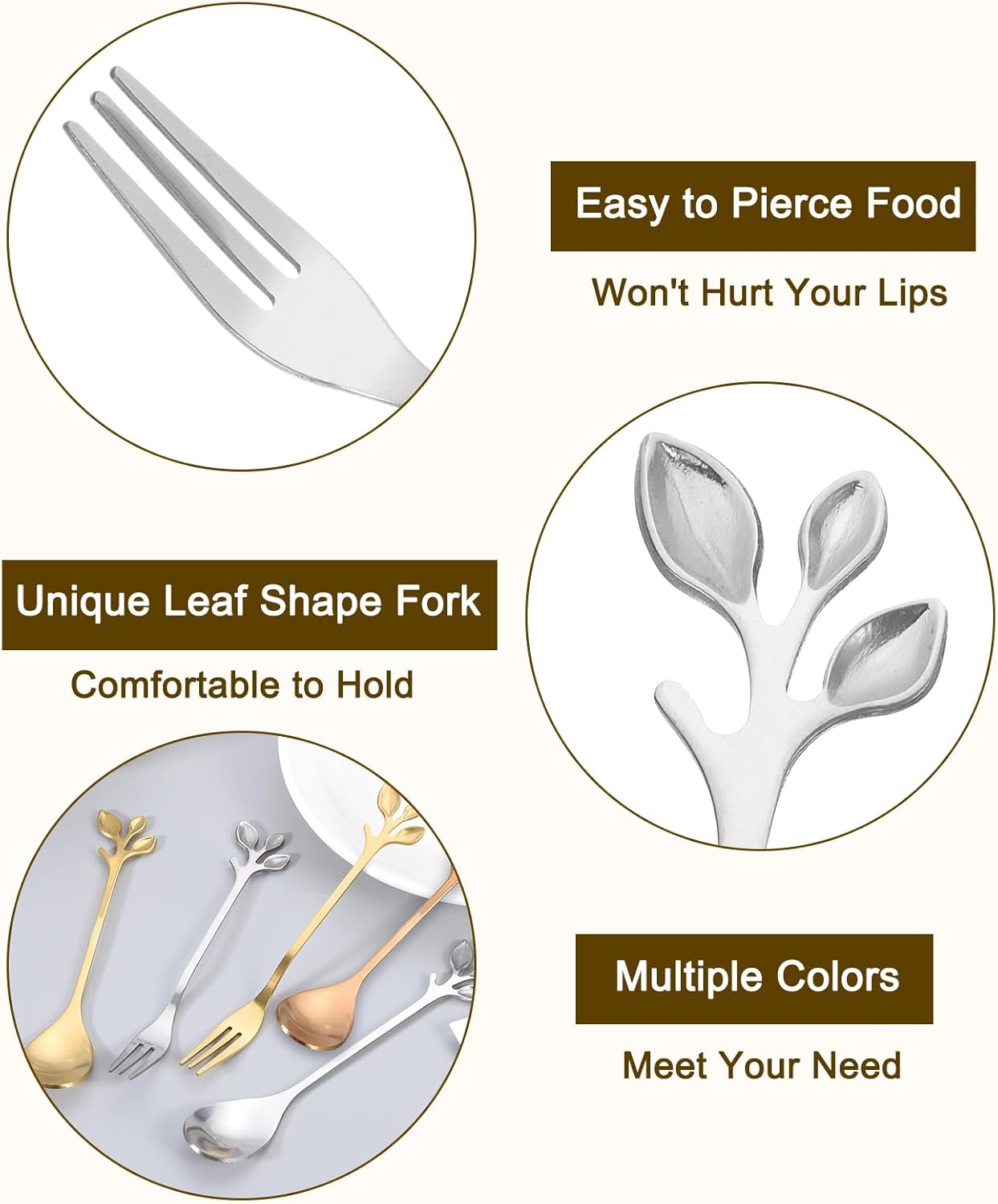 uxcell 10 tenedores de acero inoxidable para aperitivos de hojas de 4.8 pulgadas, vajilla de postre, picas de cóctel, mini tenedor de frutas para