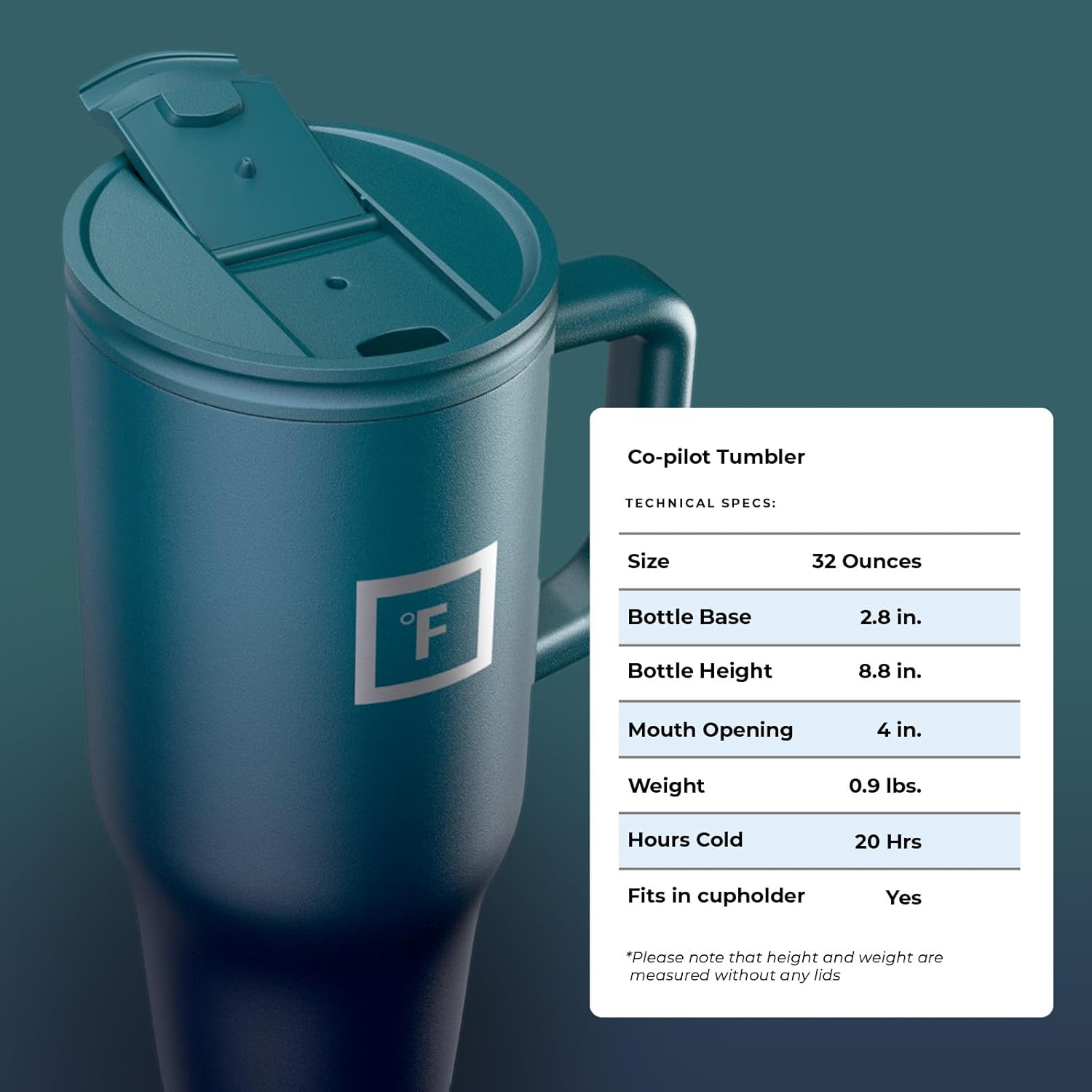 IRON FLASK Co-Pilot – Vaso aislado con popote y tapas abatibles, botella portavasos, para bebidas calientes y frías, a prueba de fugas, agua, taza