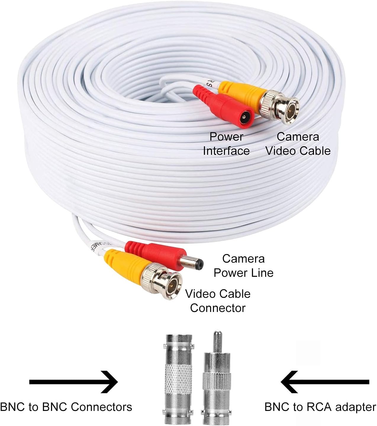 Paquete de 4 cables de alimentación de video BNC 2 en 1 de 100 pies (98.4 ft), cable de extensión de cable de cámara de seguridad para sistema de