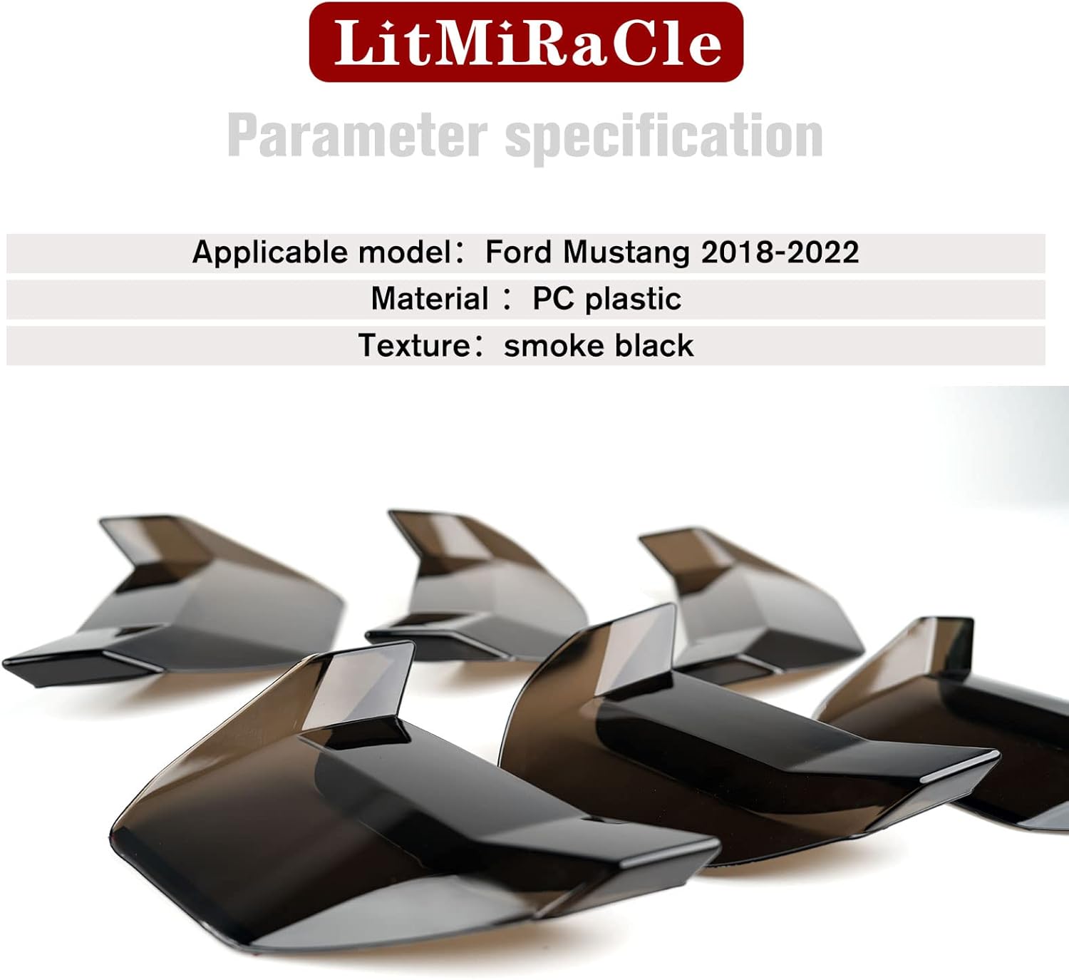 LitMiRaCle Smoke Black Taillight Protector Cover Compatible Ford Mustang, PC Resin Tail Shades, Taillight Decorative Shade Accessories Compatible