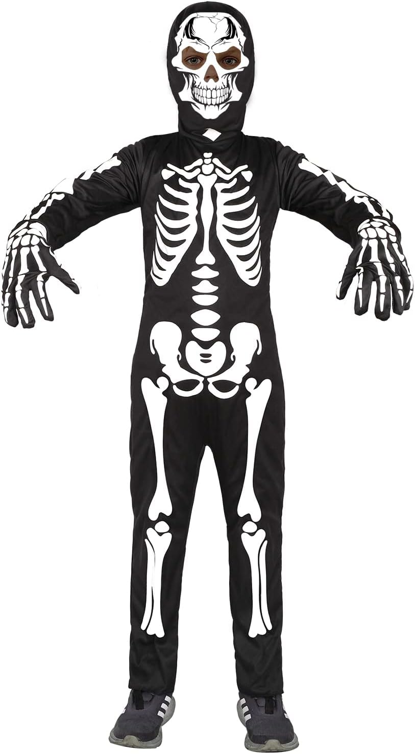 Disfraz de esqueleto para niños, disfraz de Halloween que brilla en la oscuridad, color negro