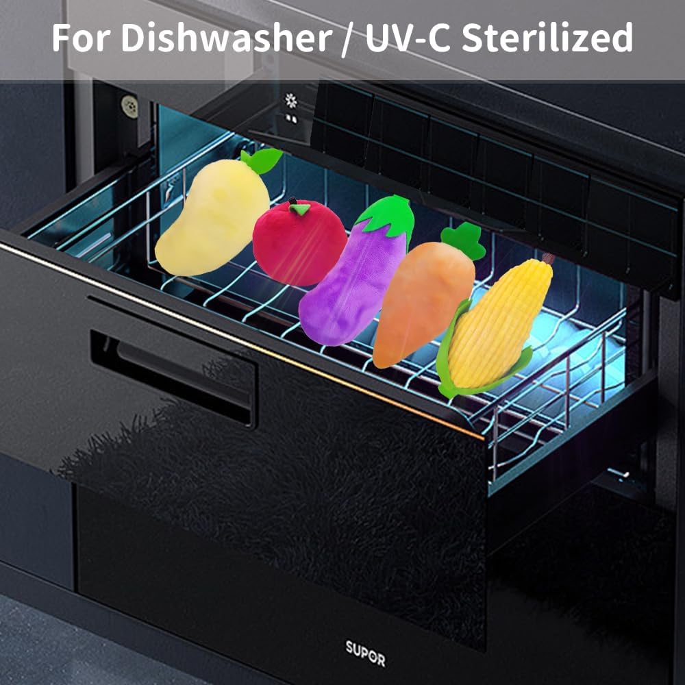 weiff 11 piezas de frutas rellenas de frutas y verduras con canasta, juguetes sensoriales Montessori, juego de comida suave para niños, mascotas,