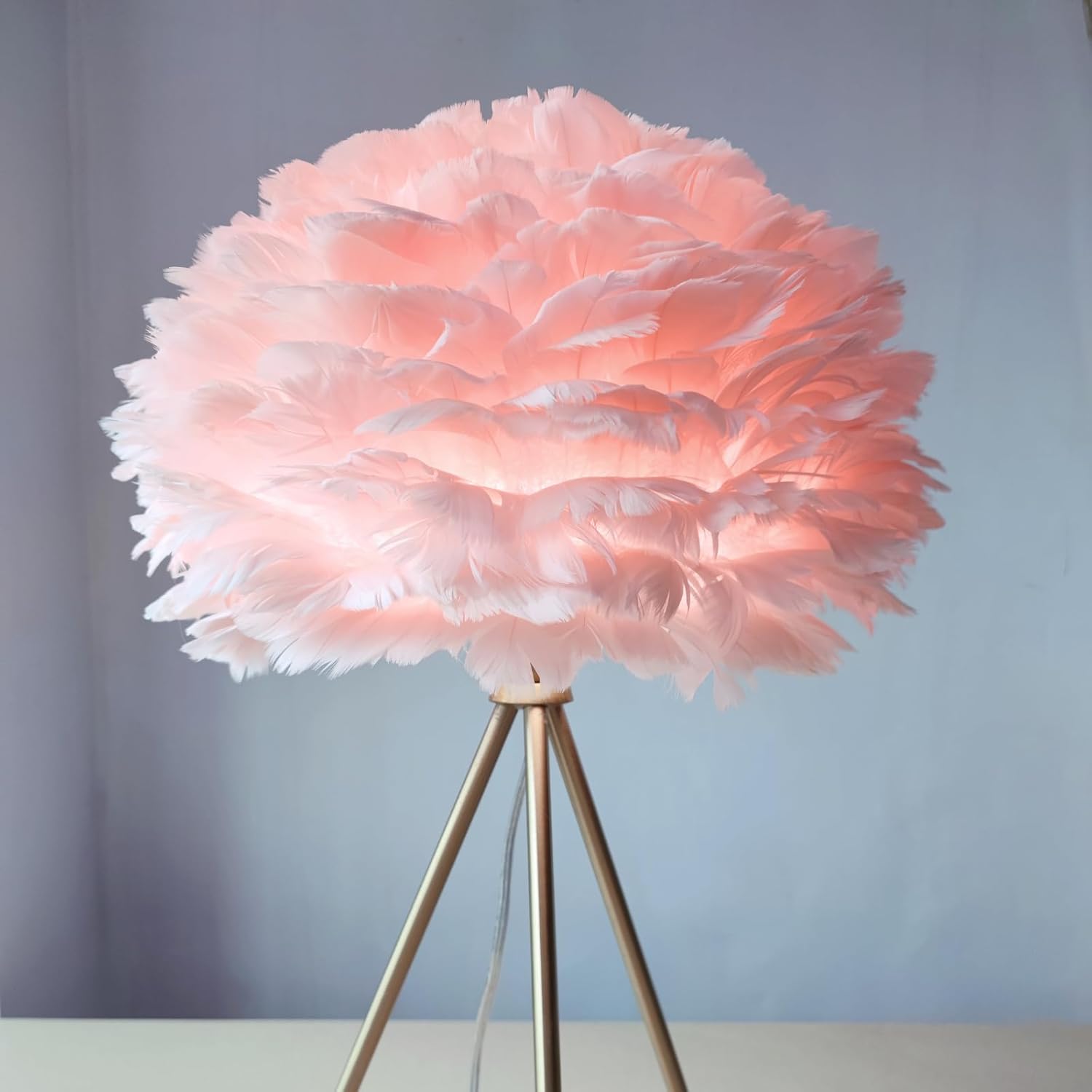 Paquete de 2 lámparas de mesa de plumas, trípode, luces de mesita de noche, lámpara de mesita de noche, elegante lámpara de plumas para dormitorio,
