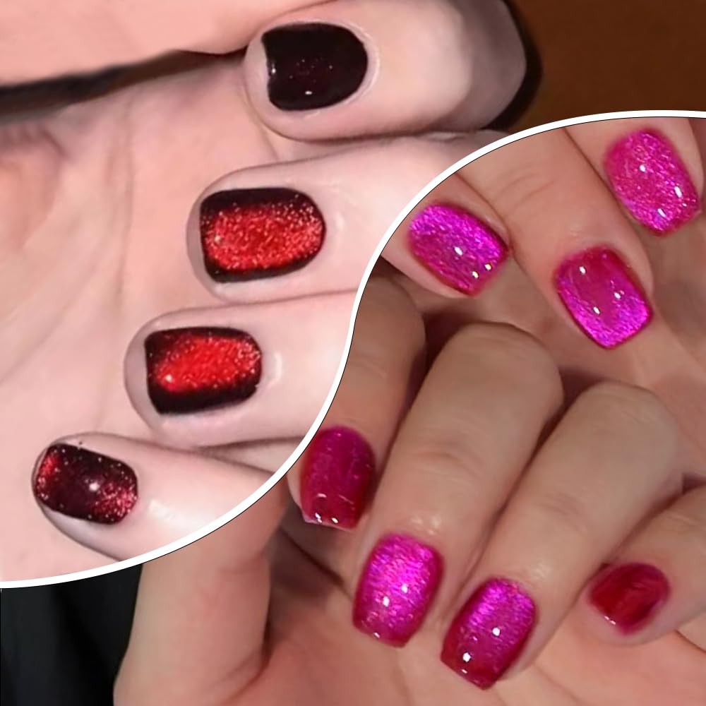 Esmalte de gel magnético Cat Eye (A04-rojo oscuro y rosa oscuro)
