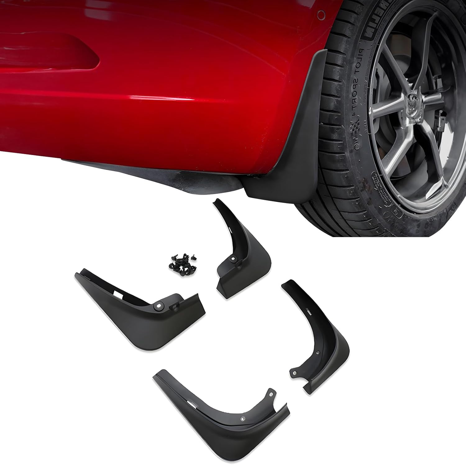 IKON MOTORSPORTS, Protector contra salpicaduras compatible con Tesla Model 3 2017-2023, negro mate, aletas de barro de polipropileno delanteras y