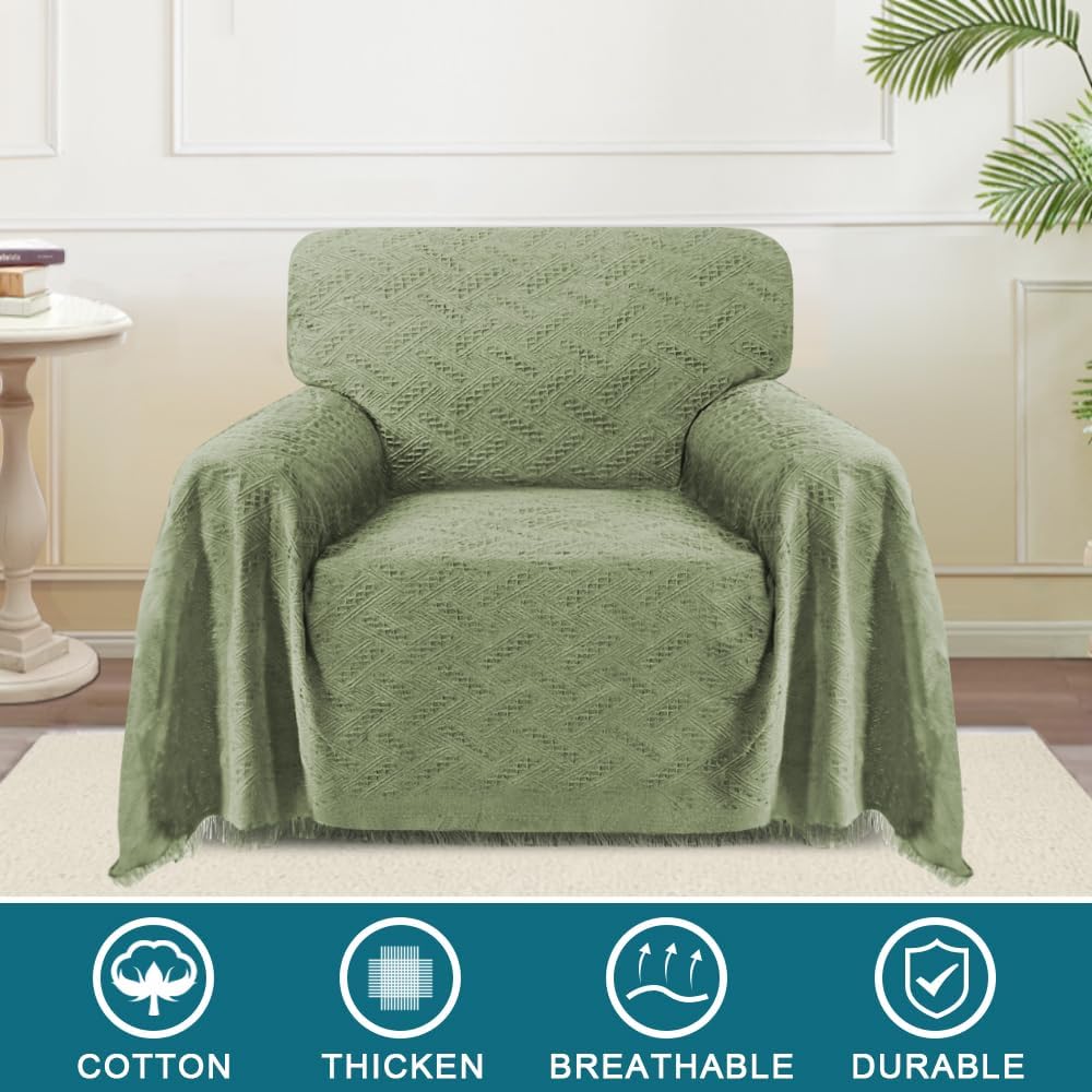 Turquoize Funda de sofá de algodón para sofá, color salvia, protector para sofás, fundas de sofá seccional lavables para perros, con tela jacquard