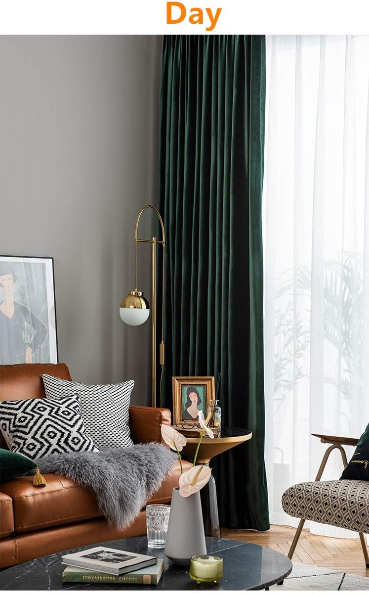 MYRU 1 par de cortinas opacas de terciopelo nórdico de lujo verde oscuro para dormitorio y sala de estar (2 x 54 x 84 pulgadas, verde oscuro)