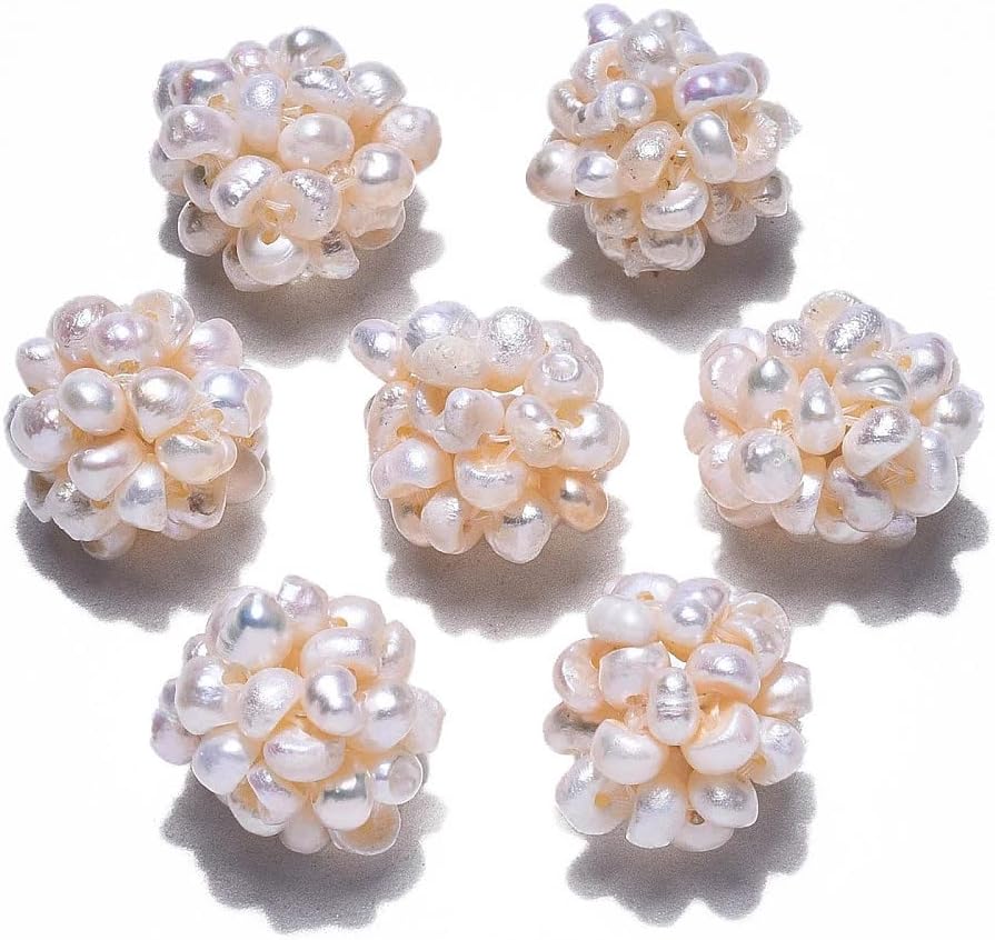 5 cuentas de perlas naturales de agua dulce culturales de 0.47 a 0.59 pulgadas hechas a mano, cuentas de racimo de bolas trenzadas de color blanco