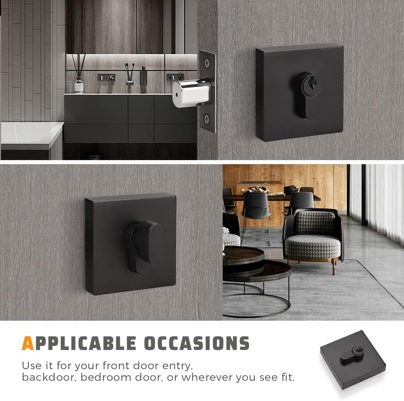 KNOBWELL Cerradura cuadrada contemporánea de un solo cilindro para puerta de entrada de puerta delantera, cerradura de puerta delantera con llave