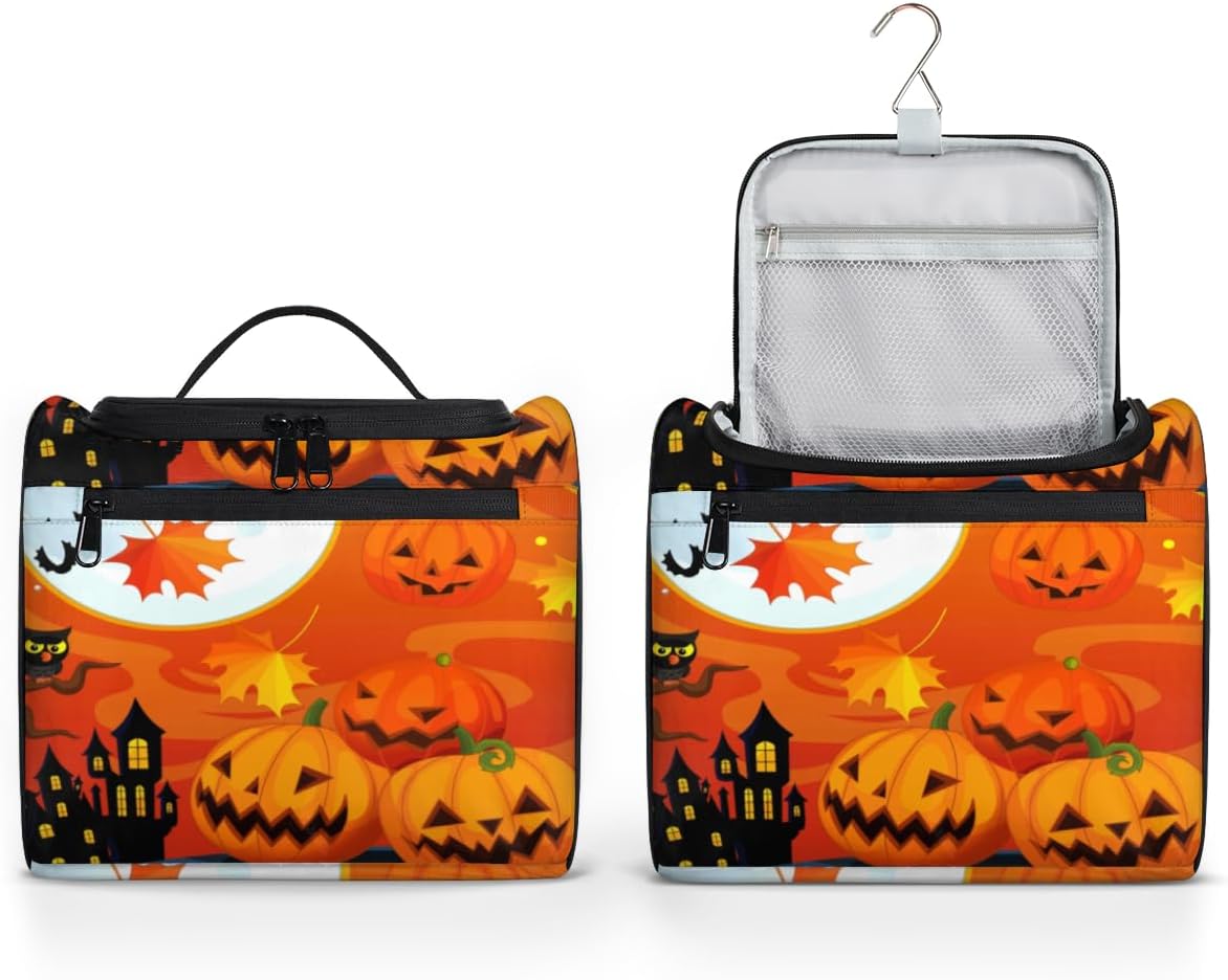 Halloween Toiletry Bag for Women Travel Makeup Organizer with Hanging Hook Traveling Cosmetic Bags for Toiletries Accessories