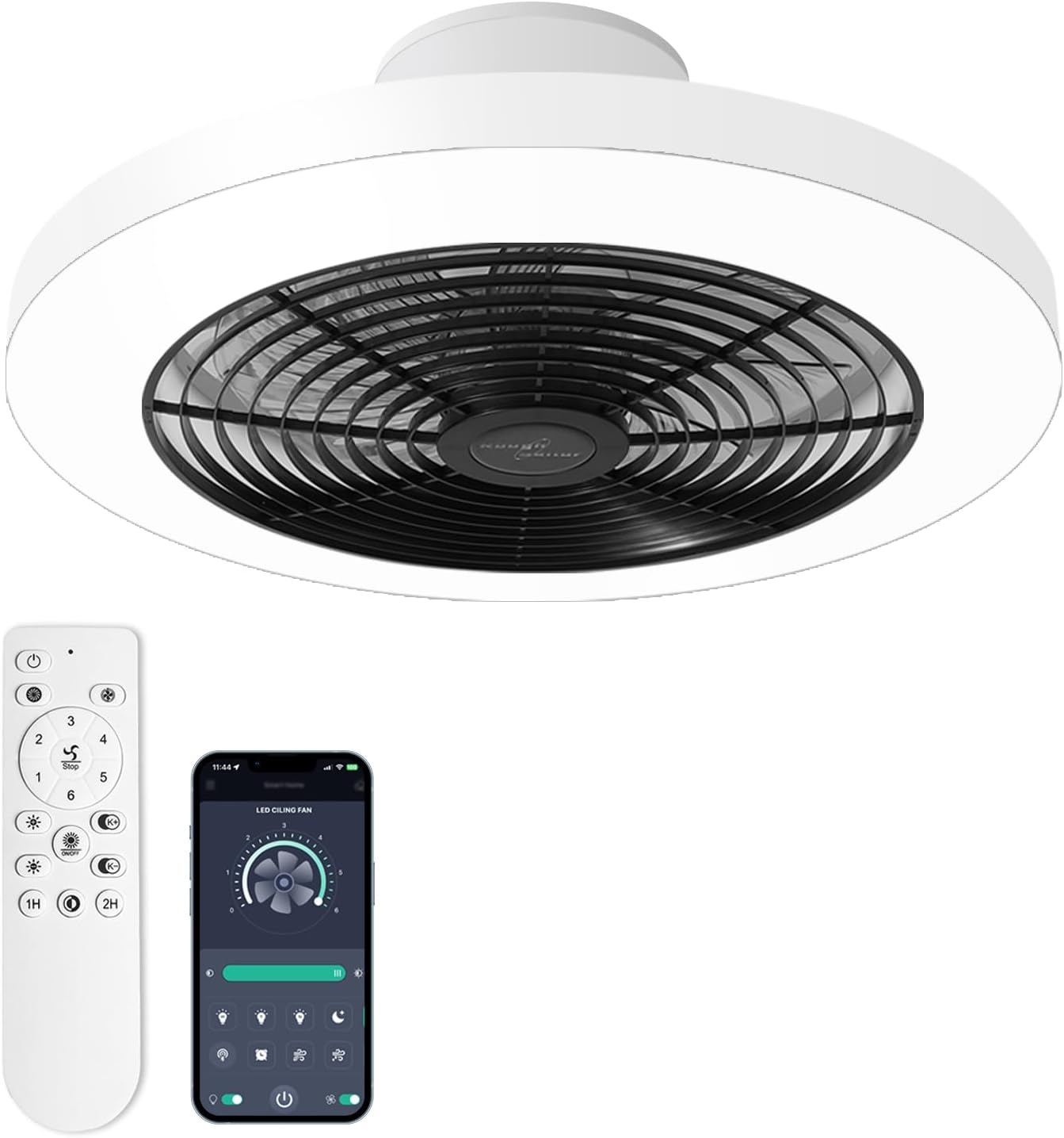 Ventilador de techo moderno de 19.7 pulgadas, ventilador de techo de perfil bajo regulable, cambio de temperatura de color continuo y ventilador de