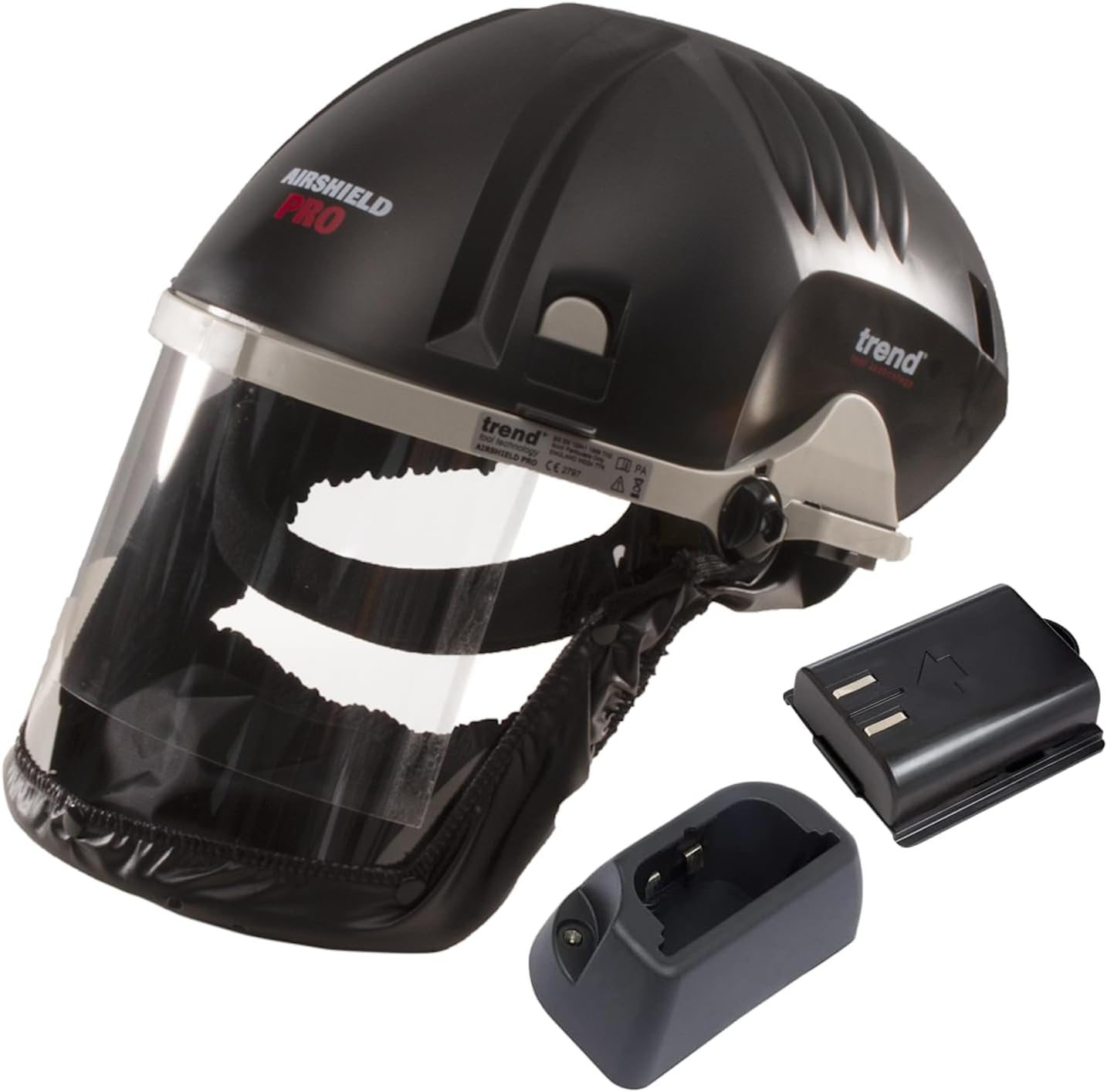 Trend Airshield Pro – Protector de cara completa, protector contra el polvo, máscara de circulación de aire con pilas para carpintería
