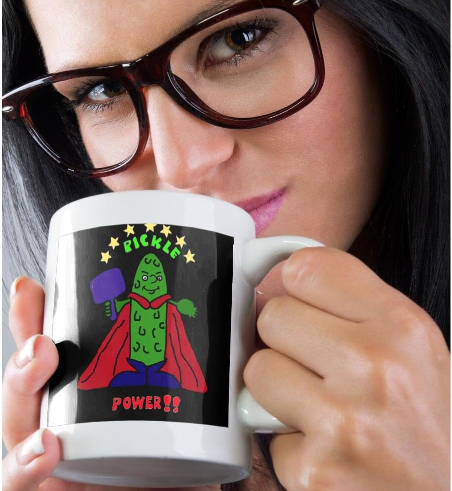 3dRose mug_200108_1 Divertida taza de cerámica de Pickleball Super Hero Cartoon Pickleball, 11 onzas