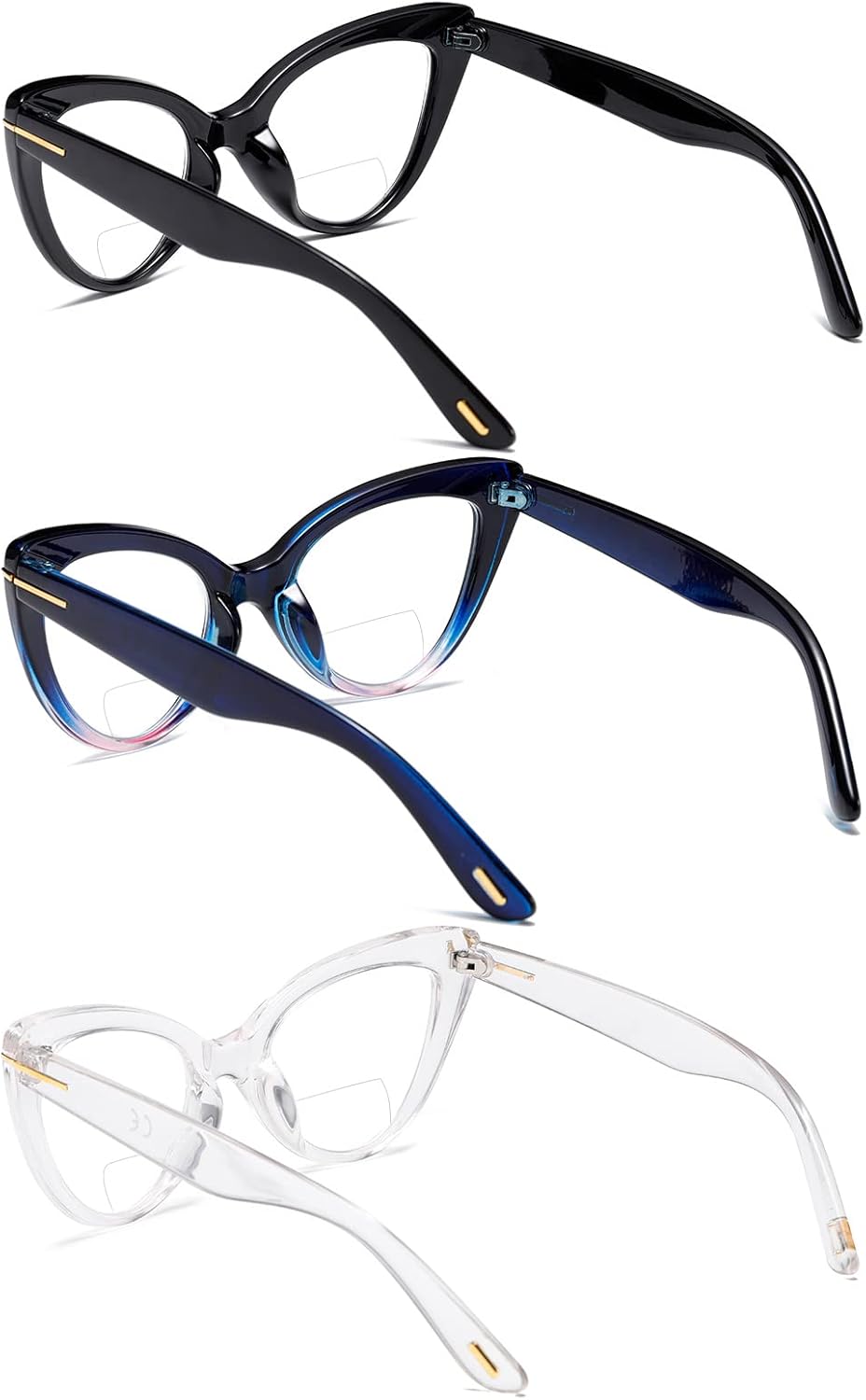 MMOWW Gafas de lectura bifocales de ojo de gato a la moda, lindo lector para mujer, paquete de 3 + 3.5