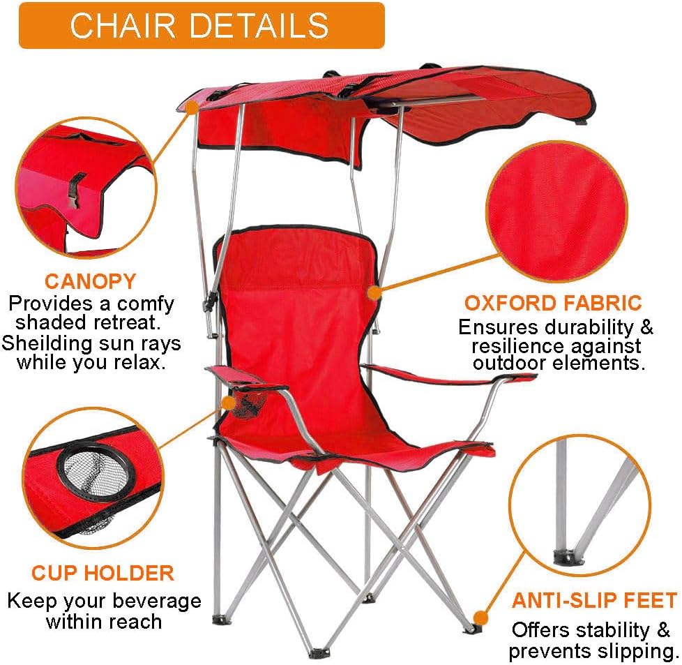CozyBox – Silla portátil con toldo de sombra, sillas de playa para adultos, toldo, asiento de campamento y sillas plegables para exteriores, sillas