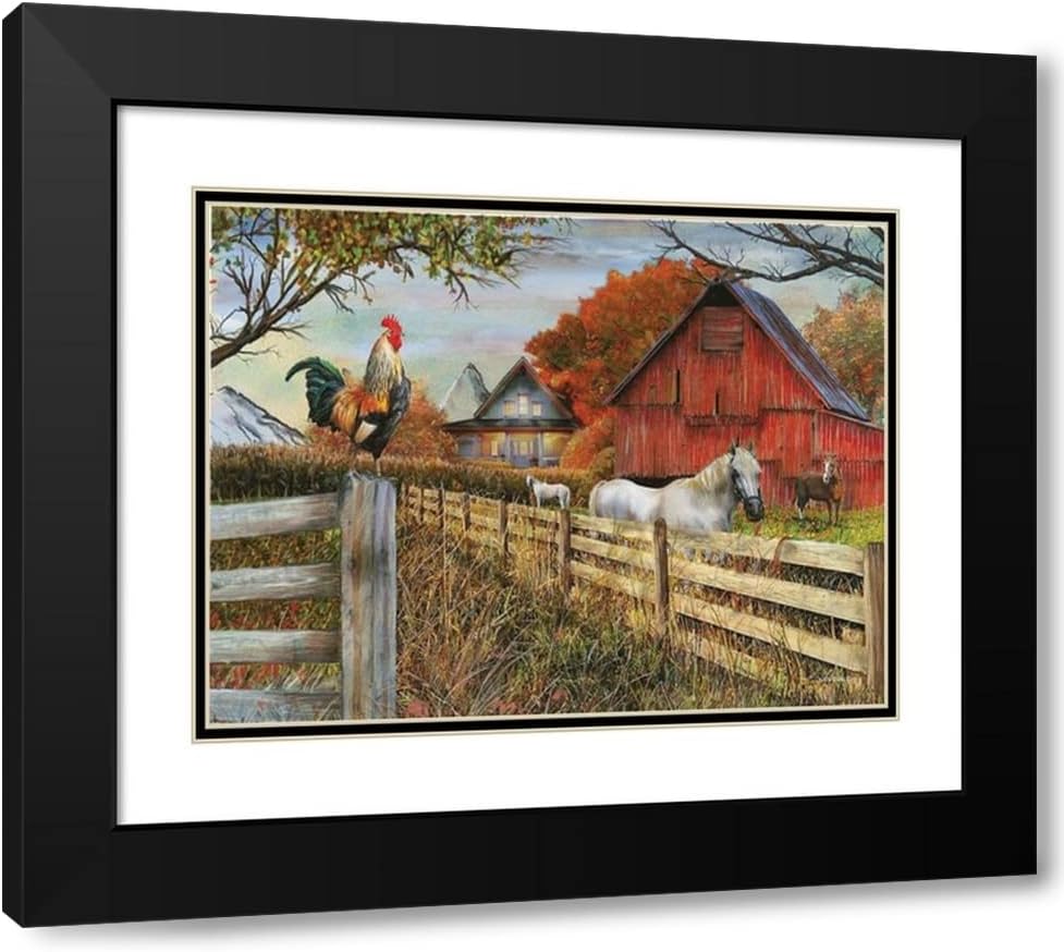 ArtDirect Standing Guard Rooster 18×13 Black Modern Wood Framed with Double Matting Museum Art Print by Wargo, Ed