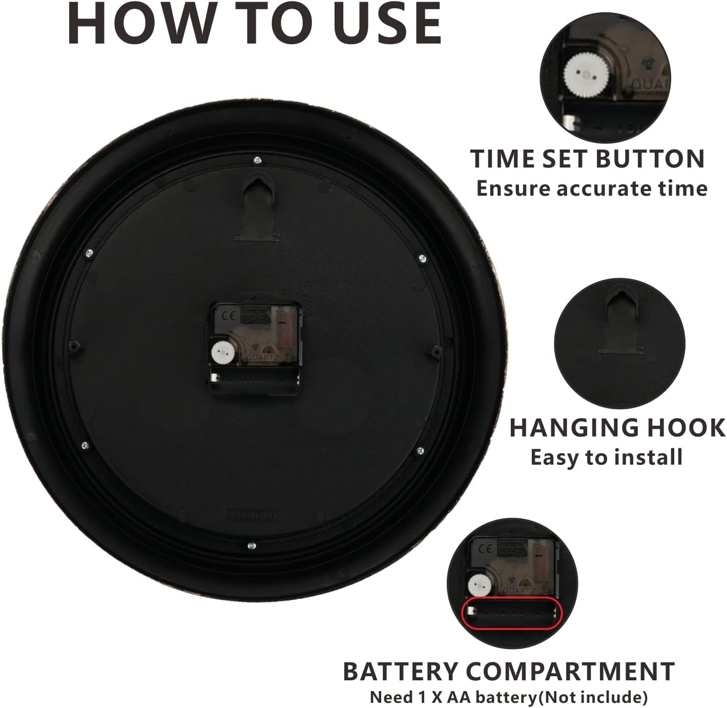 DIYZON Reloj de pared retro, reloj clásico vintage silencioso de 10 pulgadas sin tictac, fácil de leer, reloj de cuarzo de calidad que funciona con